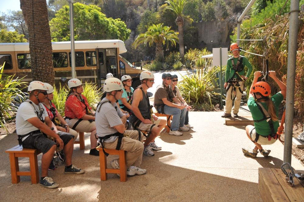Guests getting ready to zipline at orientation