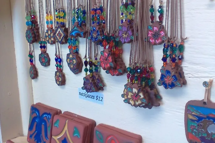 a group of items on display