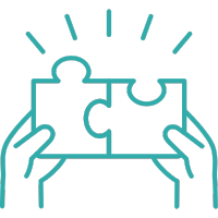 Illustration of hands fitting puzzle pieces together, with lines suggesting completion.