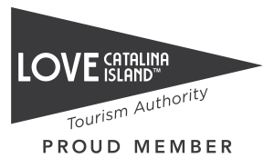 Love Catalina Island Tourism Authority proud member logo on triangular flag.