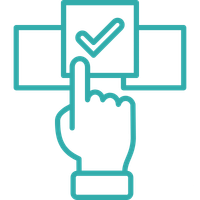 Line drawing of a hand pressing a checkbox.